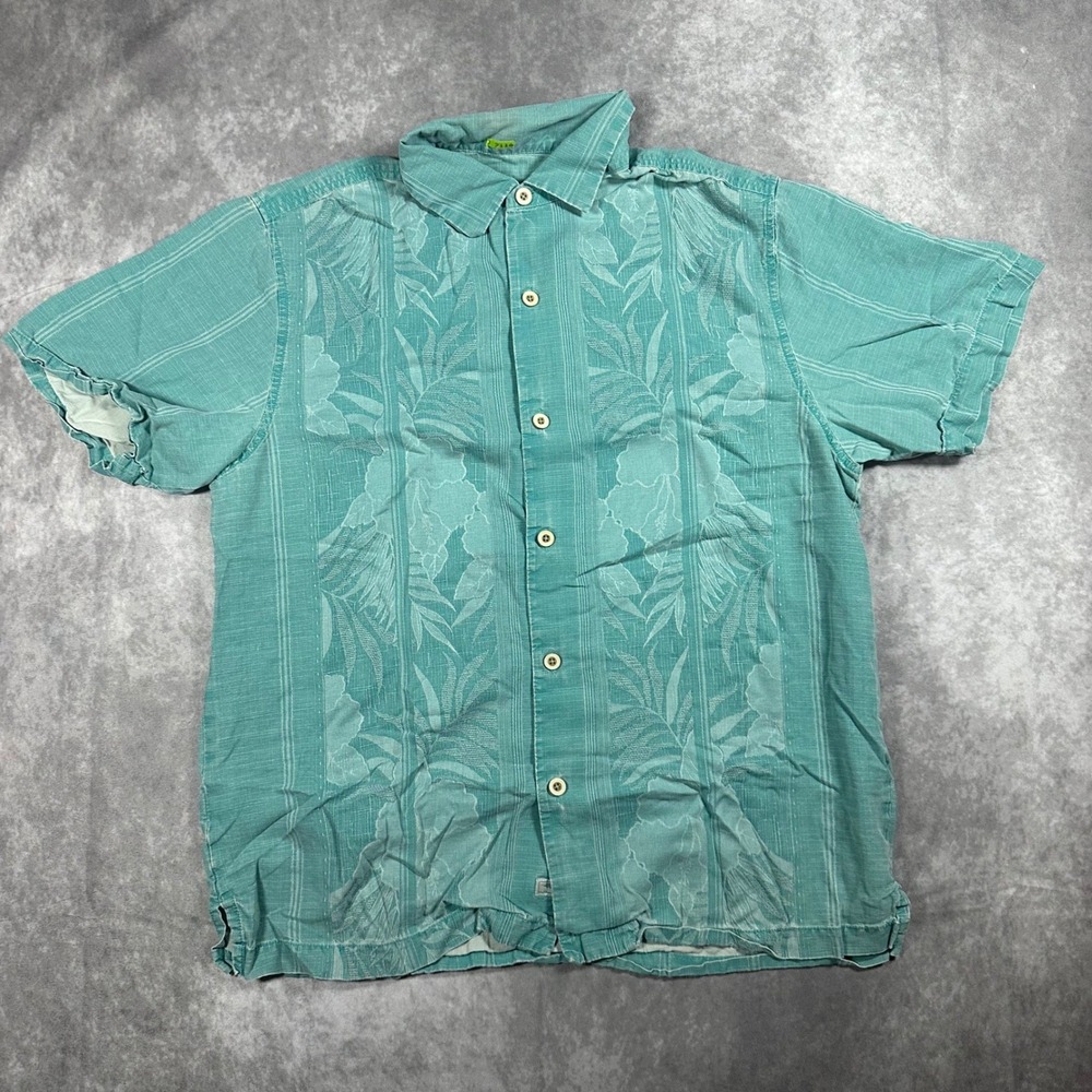 Tommy Bahama Mens L Silk Tropical Floral Button Down Shirt Seafoam Green Resort